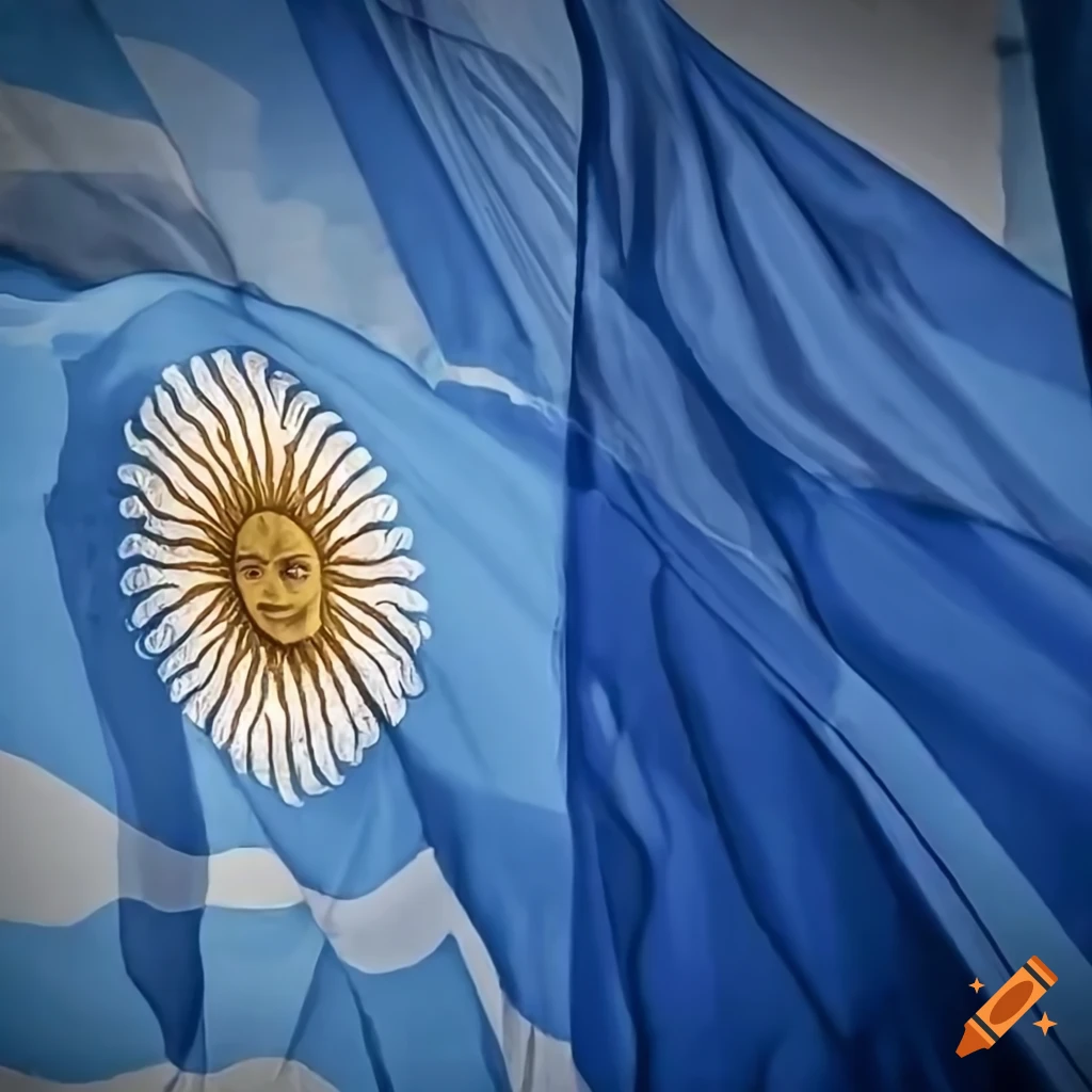 Casa Rosada palace in Buenos Aires with a dark blue flag waving