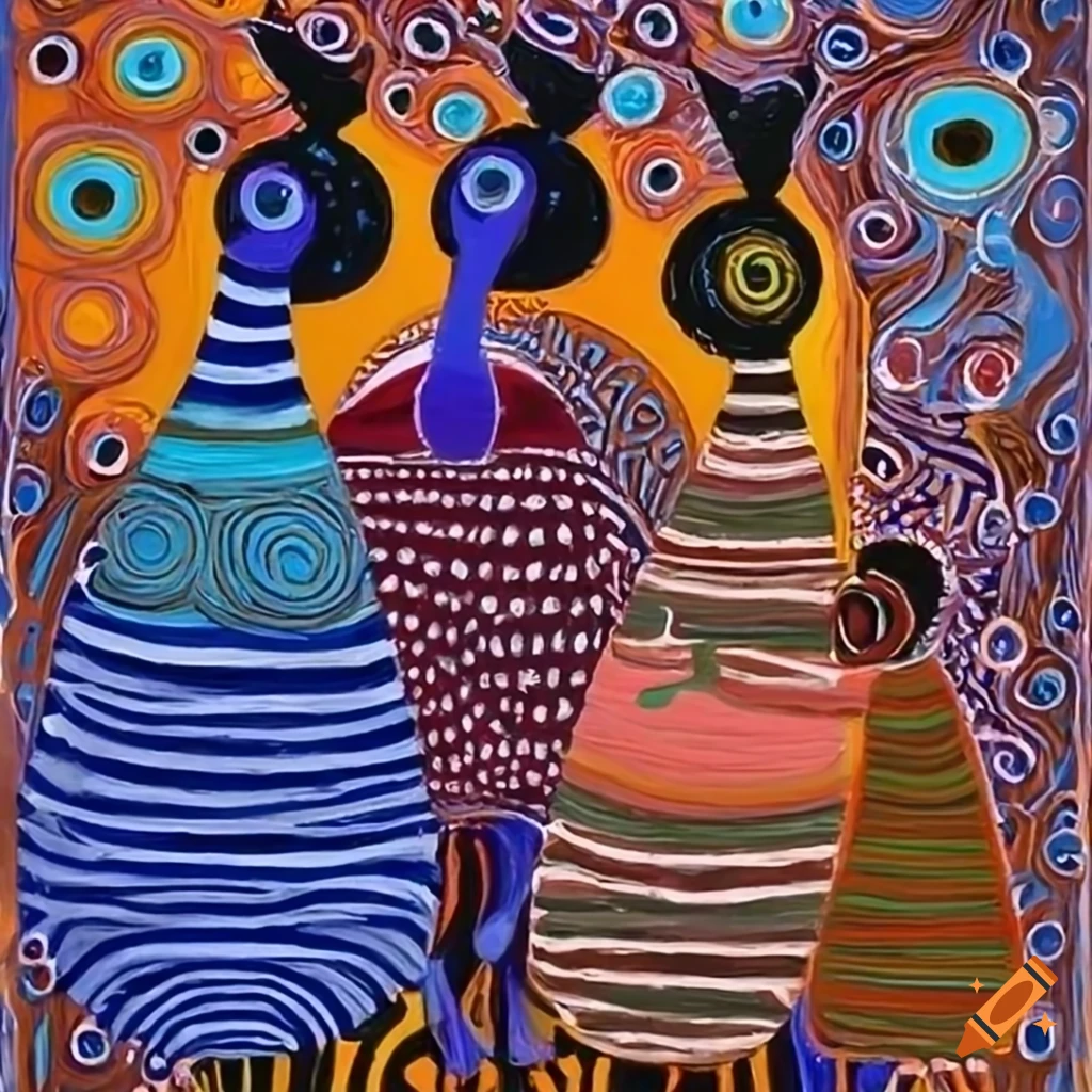 African swampland under a starry night in Tinga Tinga style