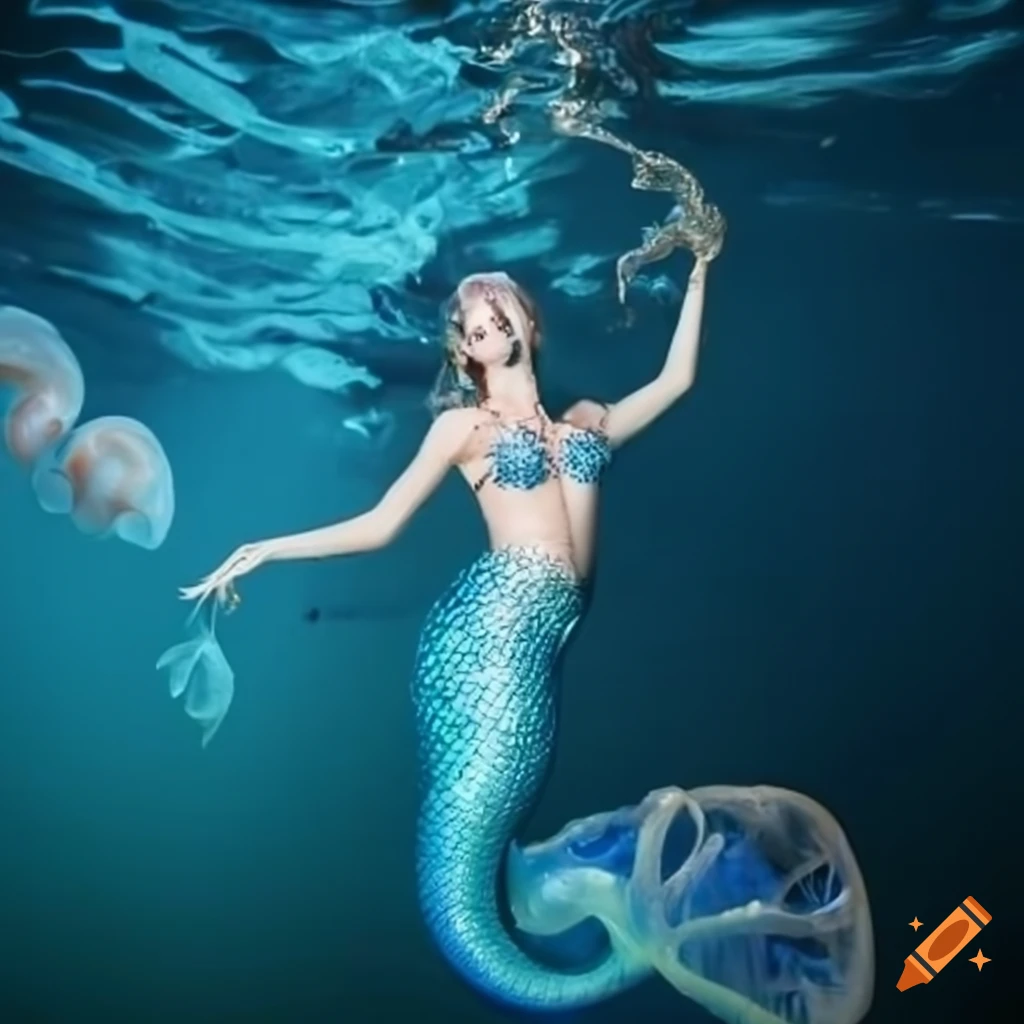 Mermaid goddess with jellyfish tentacles