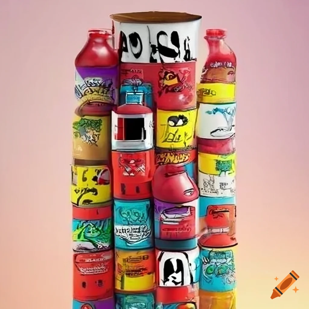 Collectible Milk Bottle and recyclable materials in a comic strip graffiti style