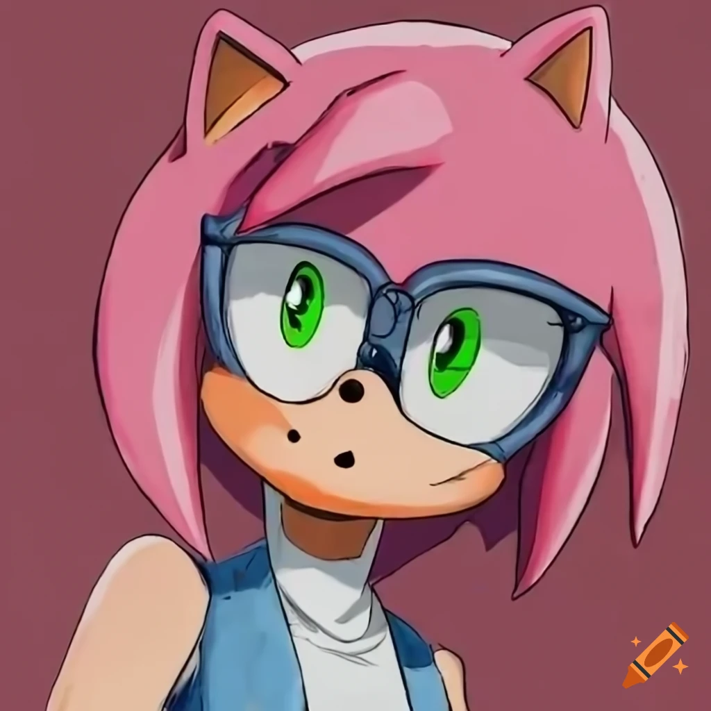 Amy Rose relaxing on a couch with glasses and a sleeveless shirt