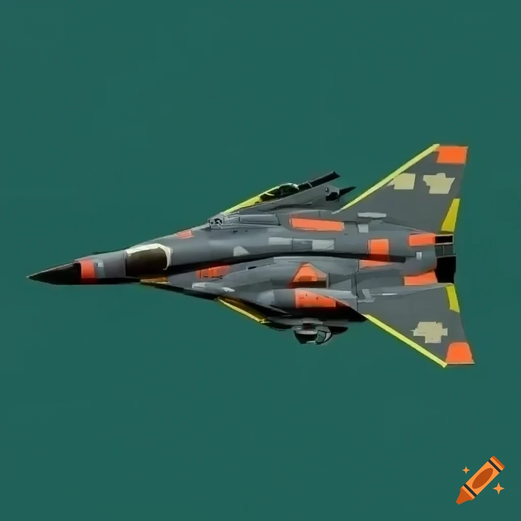 Fighter aircraft painted in camouflage from an isometric view
