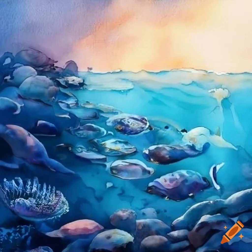Biotech firm developing sea-inspired health solutions in a beautifully illustrated watercolor painting