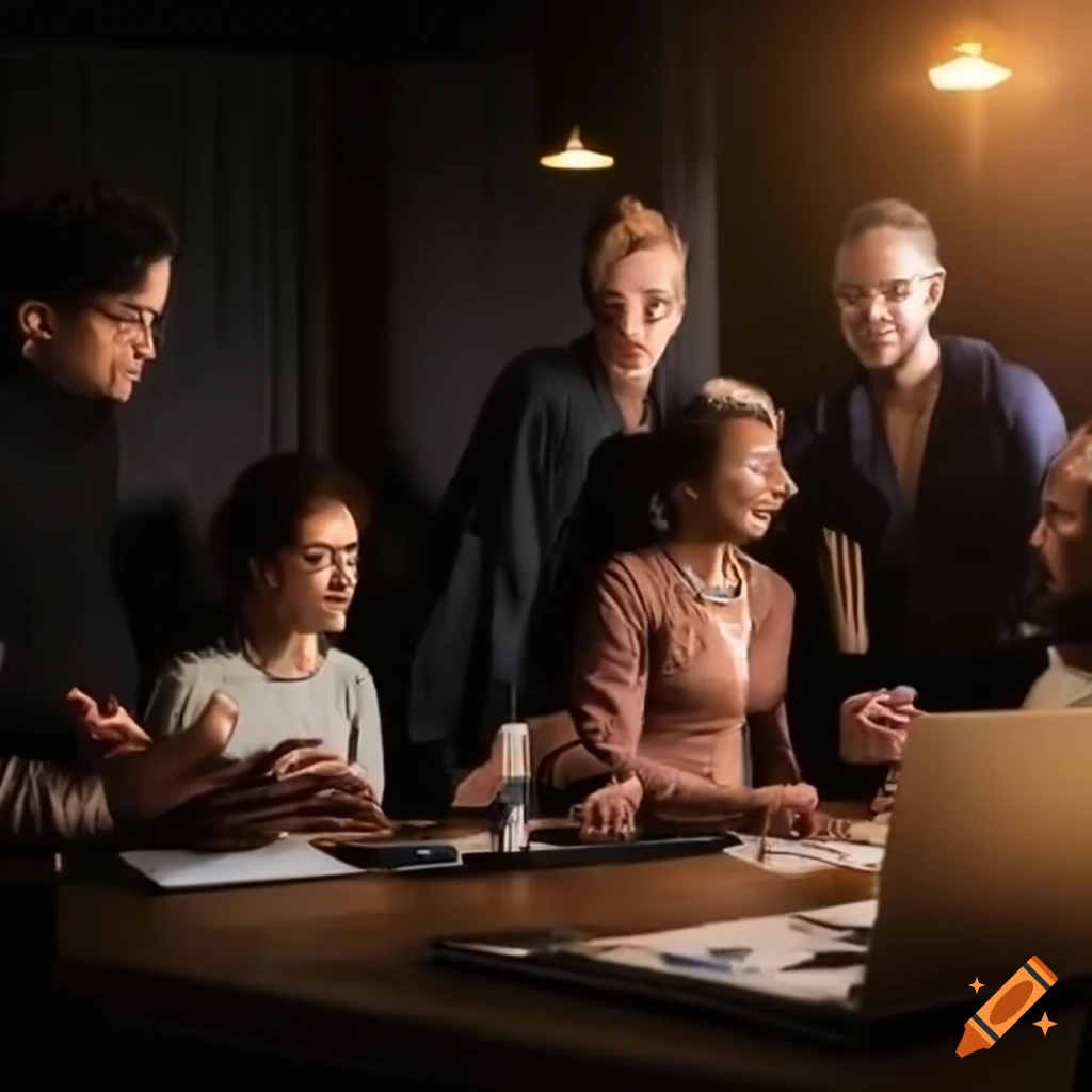 Diverse group collaborating on a project together