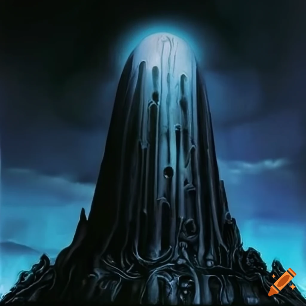 Dark and ominous alien cityscape with spine-like structures from the movie Life