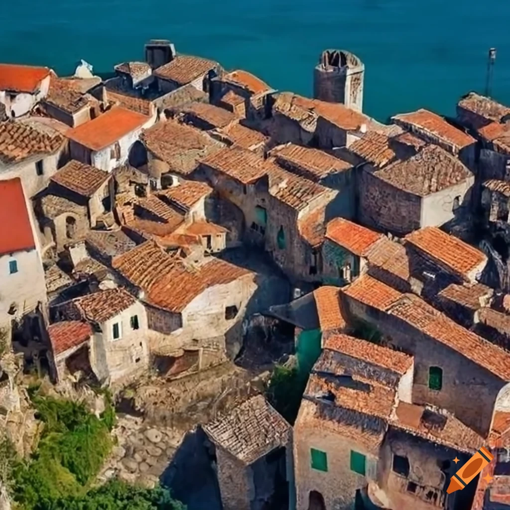 Top view of a medieval Mediterranean fisher's village