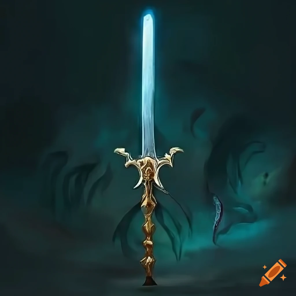 Radiant magical long sword of elven craftsmanship in comic style
