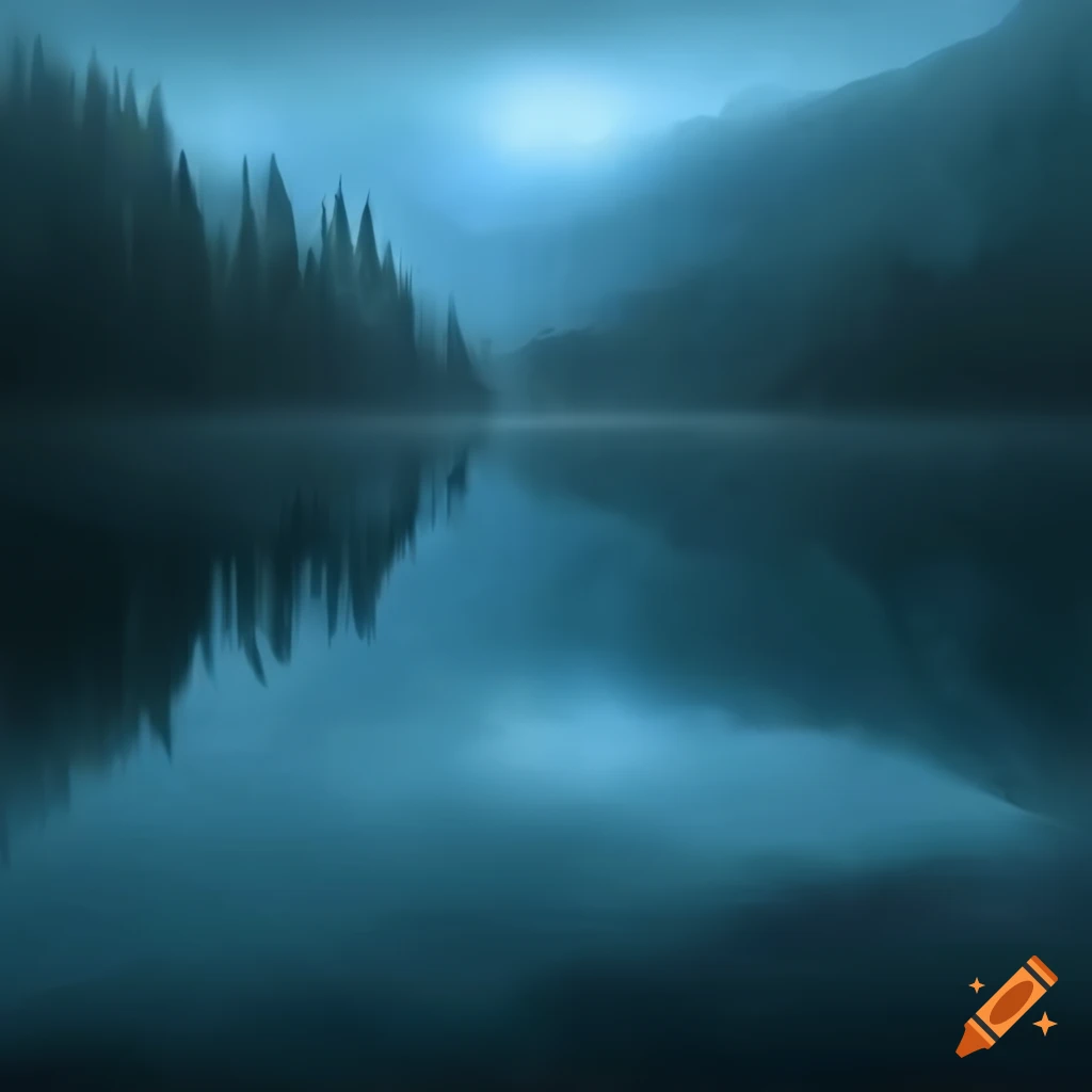 Special effect of god rays shining on a mountain lake, creating a sense of naturalism and awe