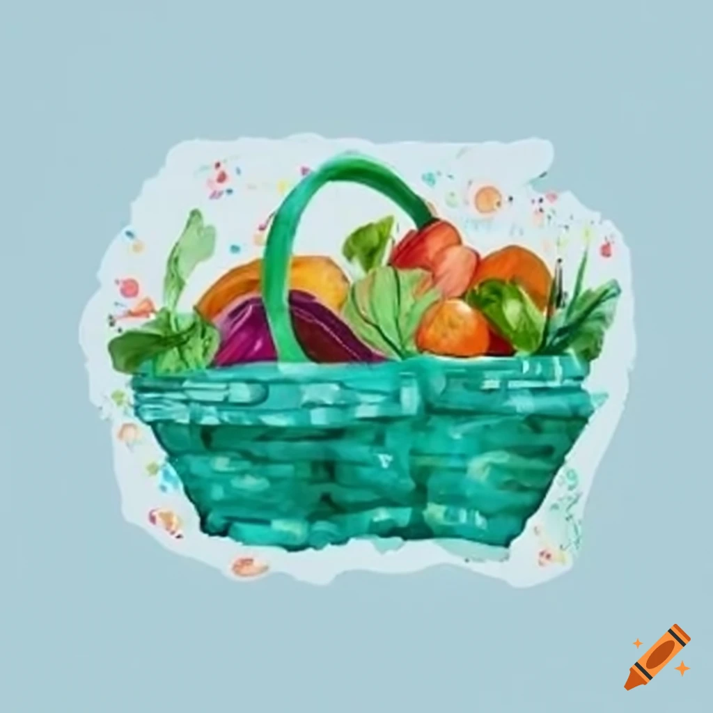 Three baskets with healthy food, folded clothes, and medicine