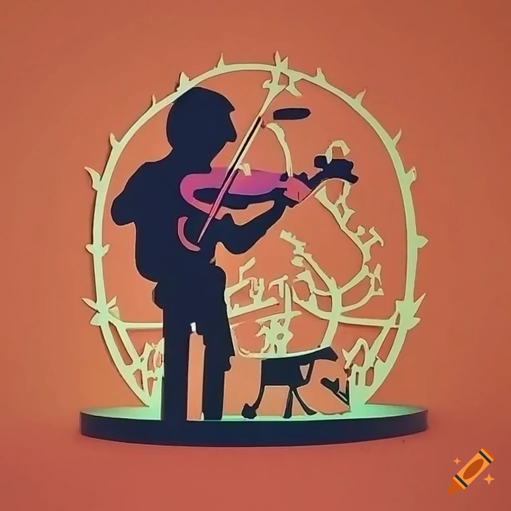 Paper cut-out art of a violin musician playing folk music