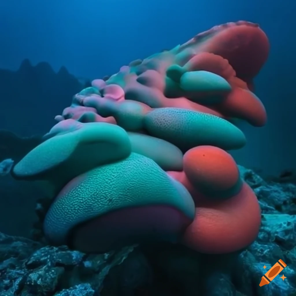 Coral mountain blending with octopus-like structures