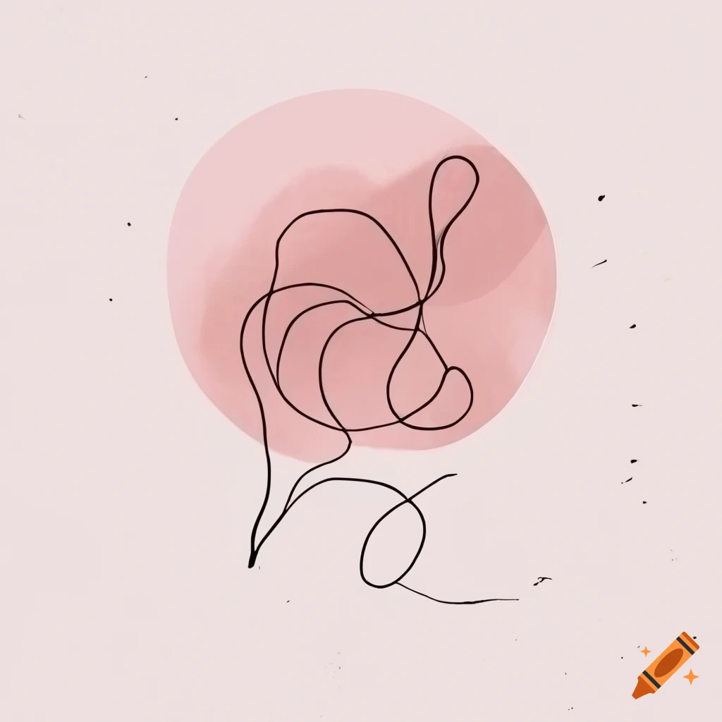 Monochrome abstract line art drawing of blossoms