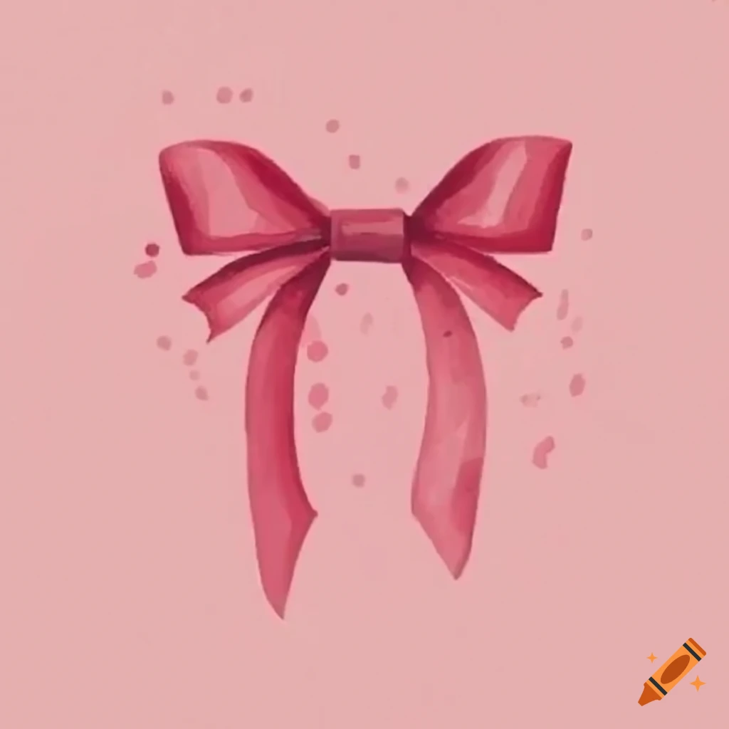 Watercolor hand drawing of a light pink thin bow