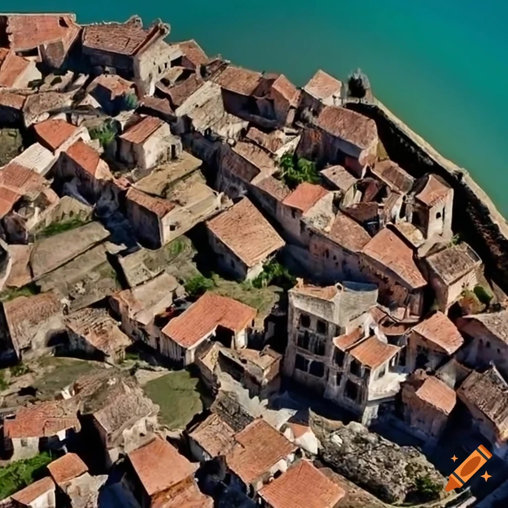 Top view of a medieval Mediterranean fisher's village