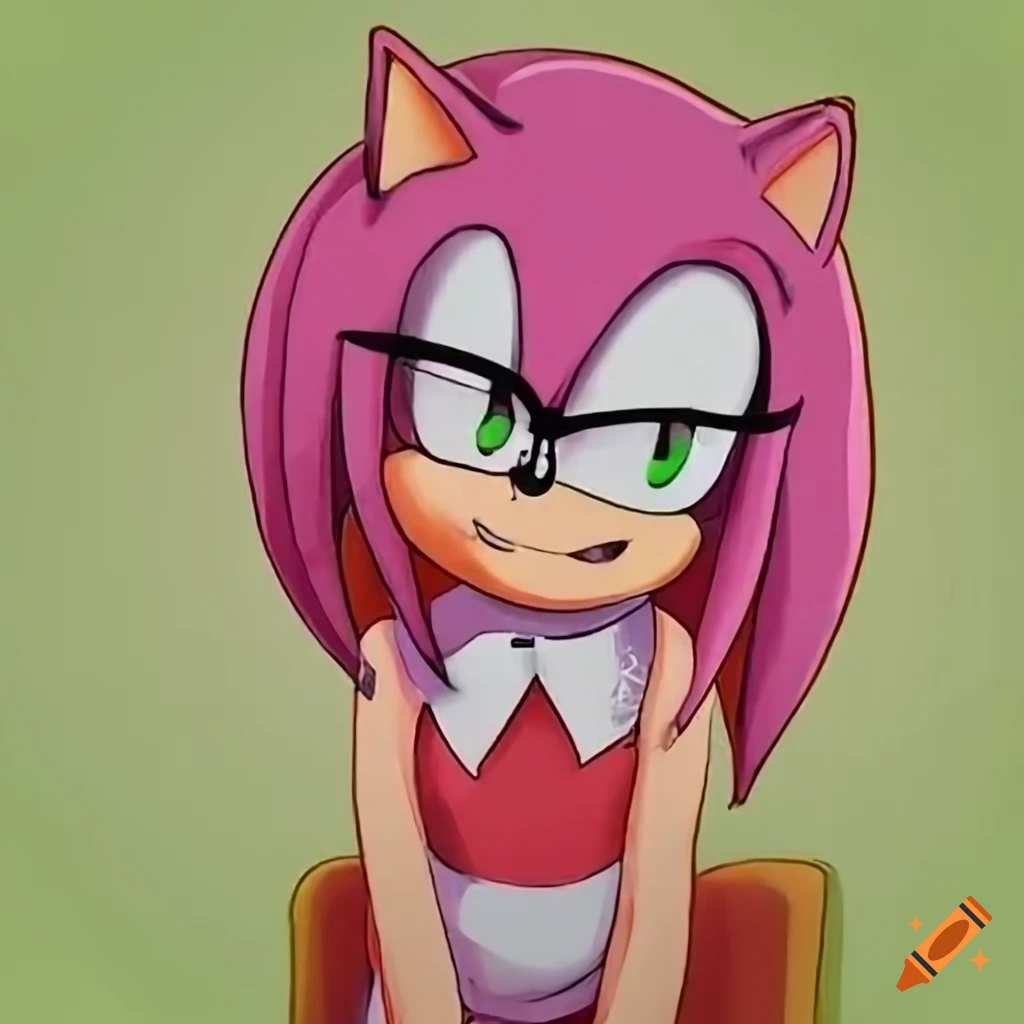 Amy Rose relaxing on a couch with glasses and a sleeveless shirt on Craiyon
