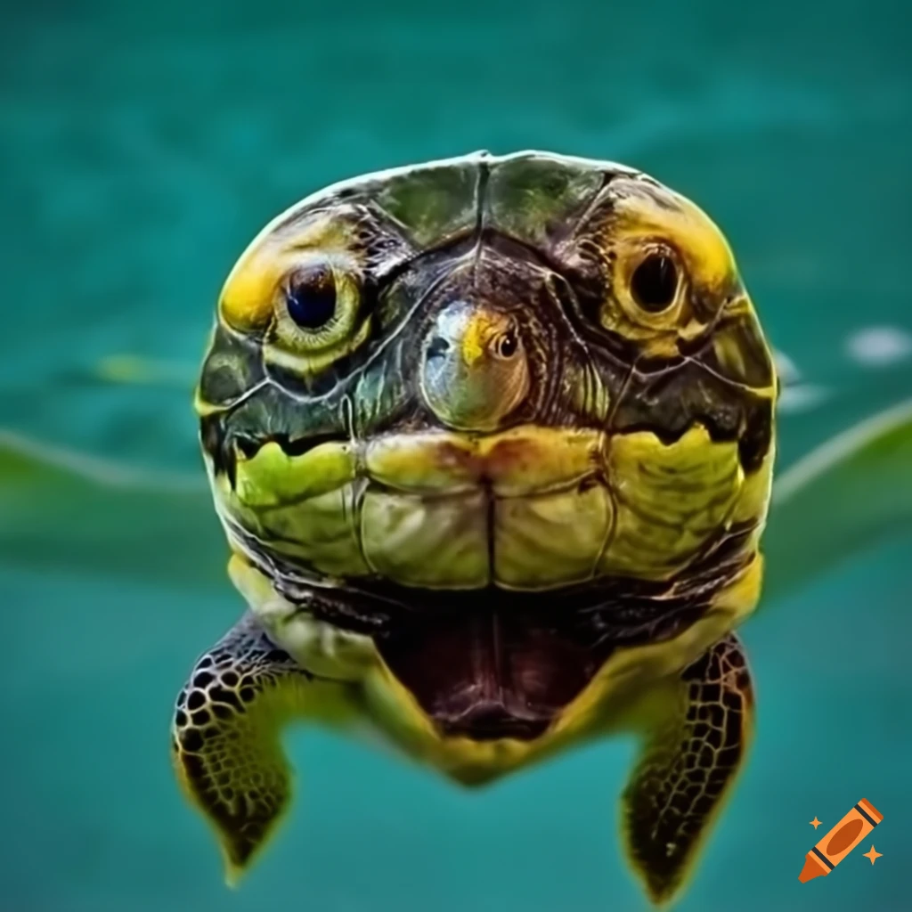 Smiling green turtle with a purple shell