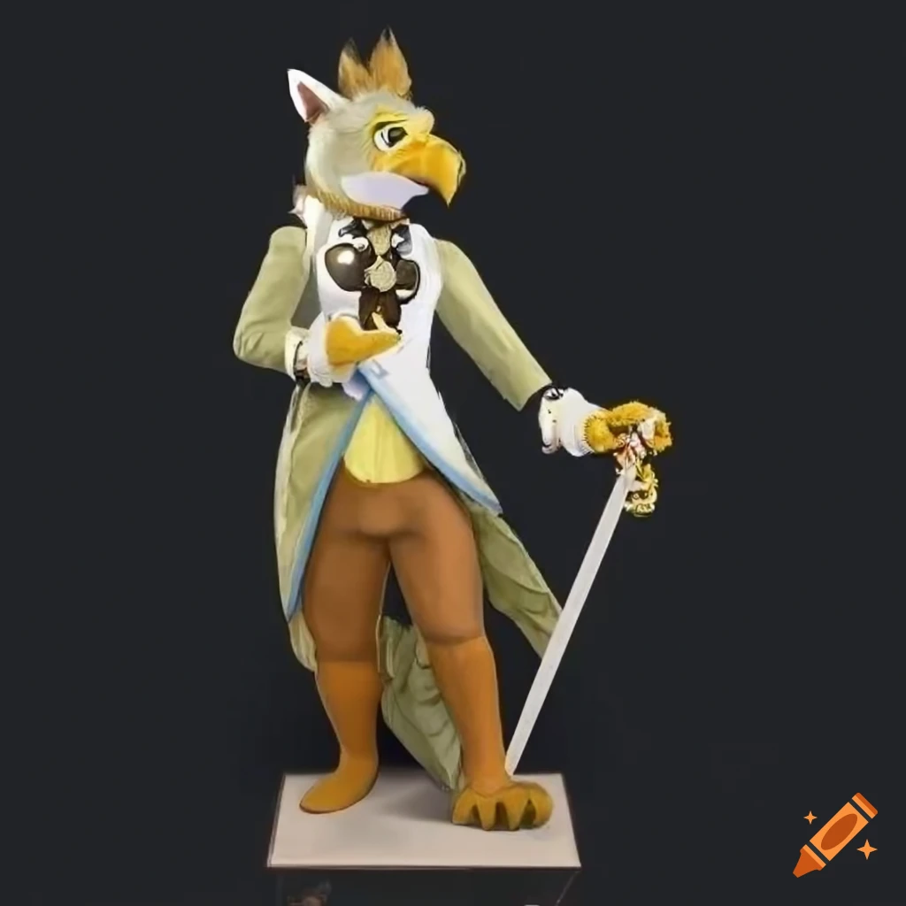 Anthropomorphic gryphon in sophisticated historic formalwear