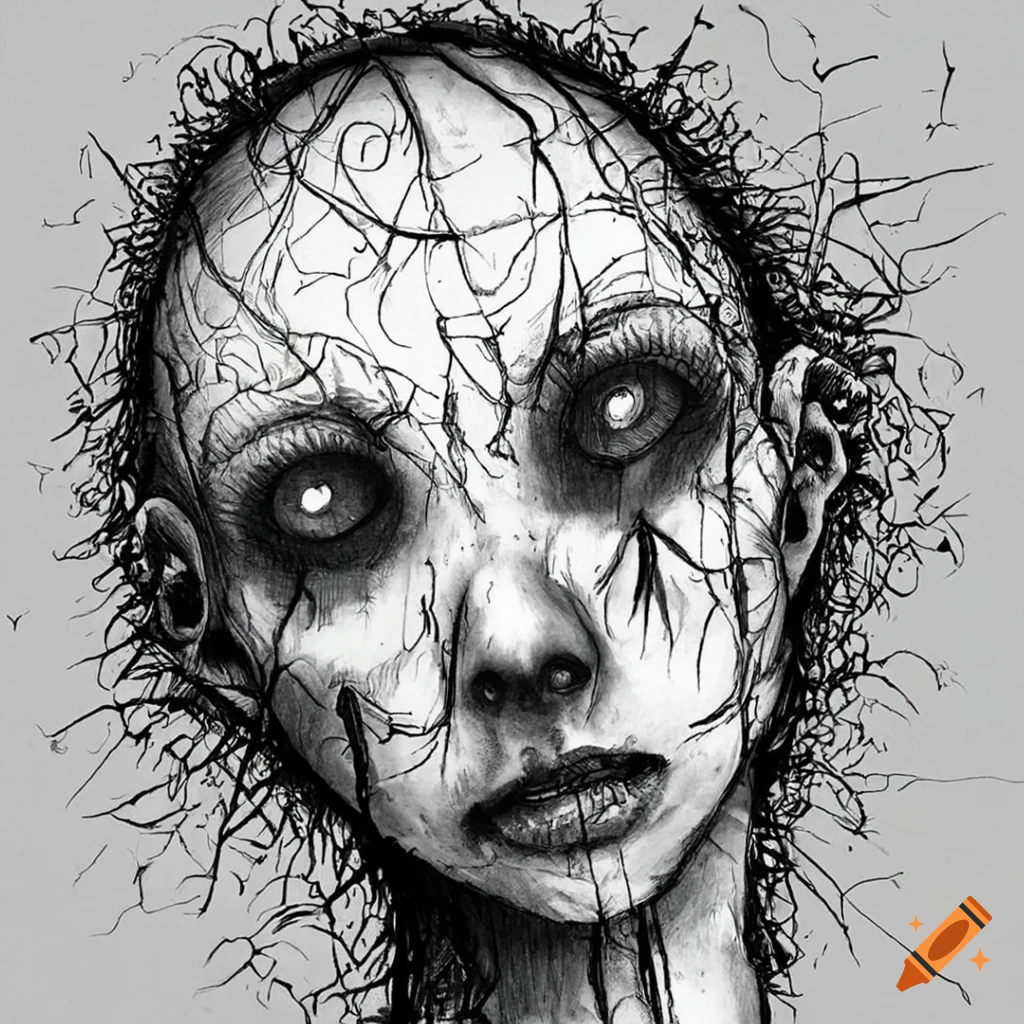 Haunting ink drawing depicting the feeling of being trapped in a nightmare