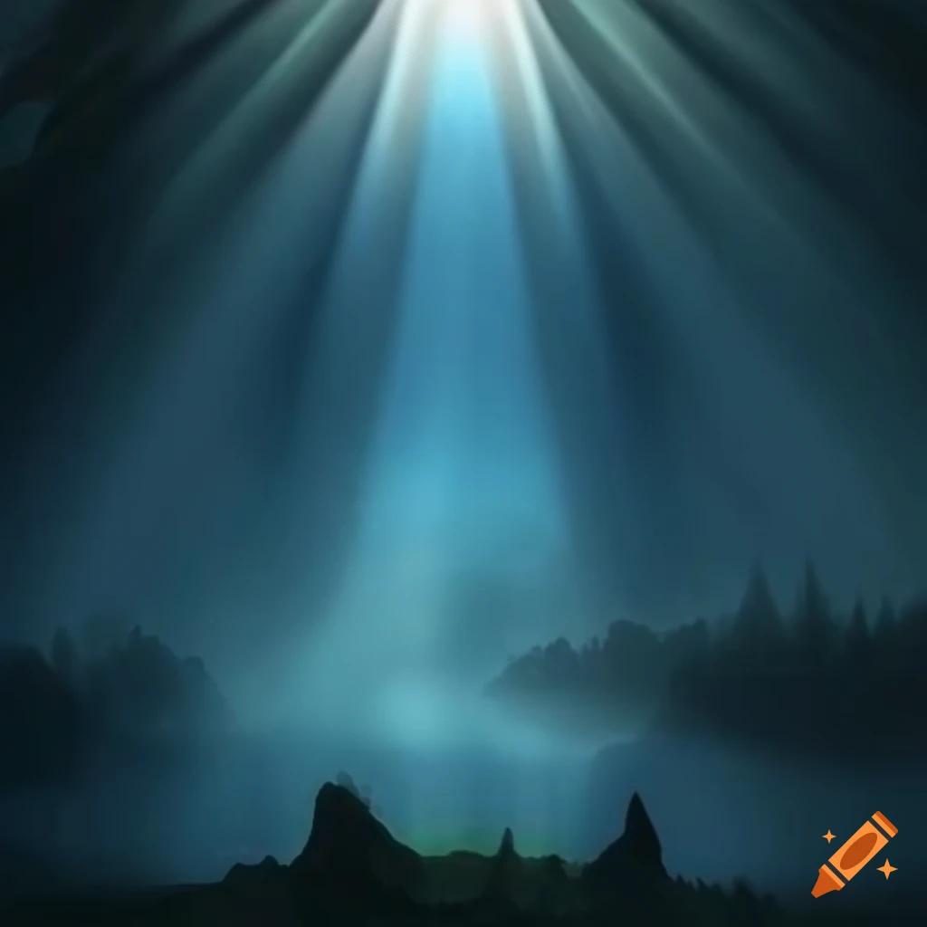 Special effect of god rays shining on a mountain lake, creating a sense of naturalism and awe