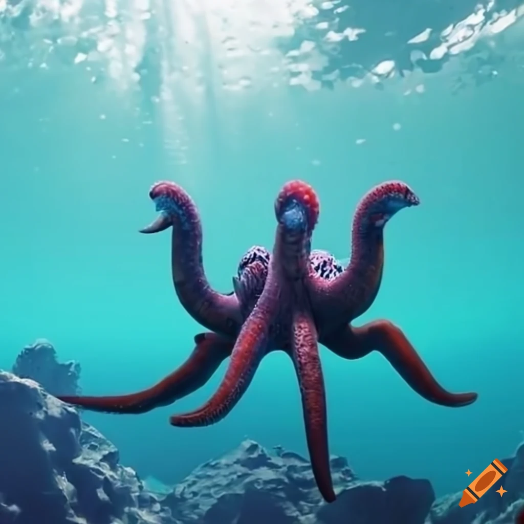 Coral mountain blending with octopus-like structures