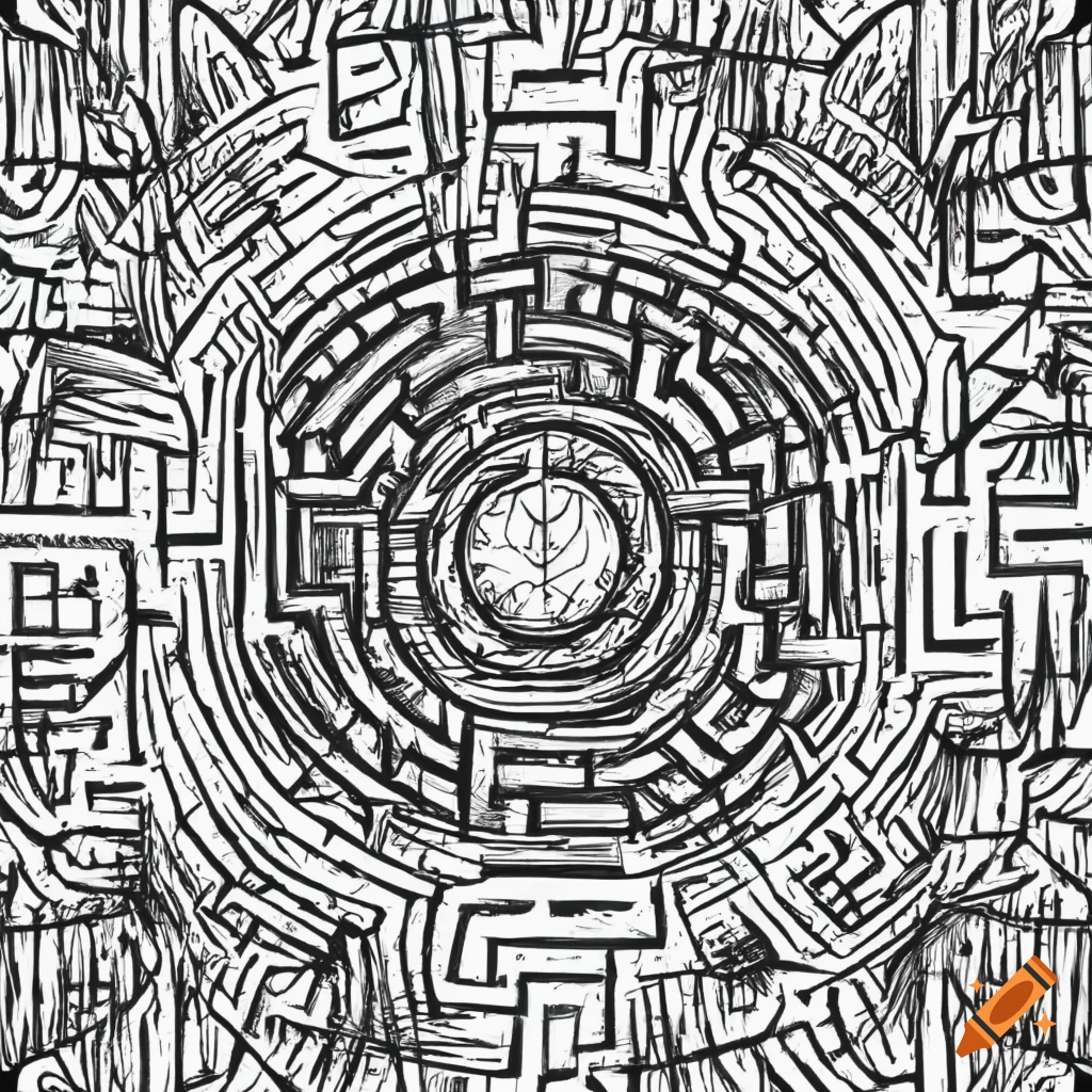 Maze design with clear input and output in blueprint style