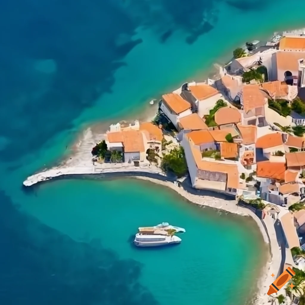 Aerial view of a village by the Mediterranean Sea