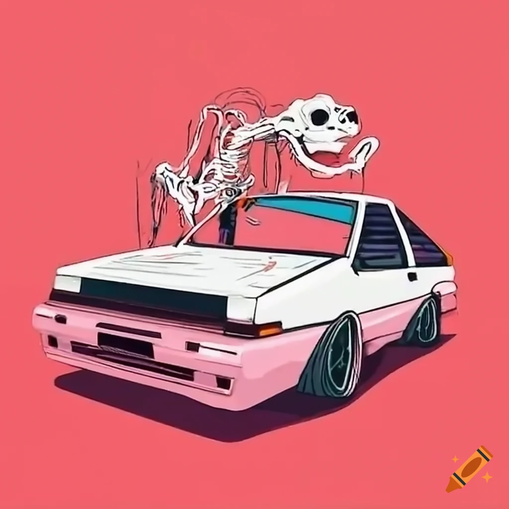 Skeleton drifting in a Toyota AE86 car
