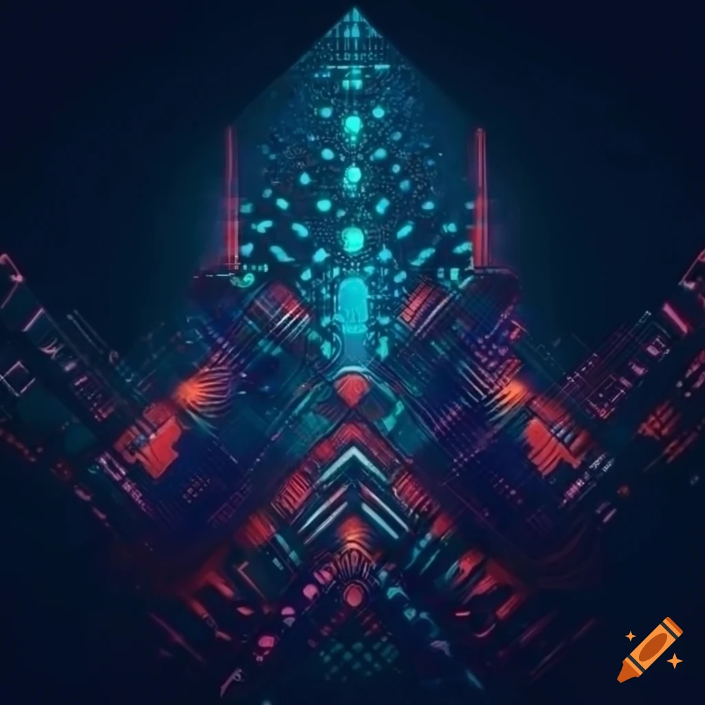 Abstract art deco design with a data science linux theme