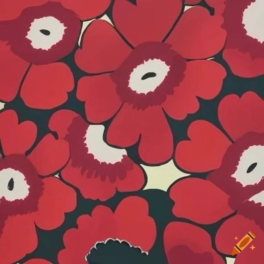 Marimekko Unikko Tablecloth with Red and Pink Poppy print