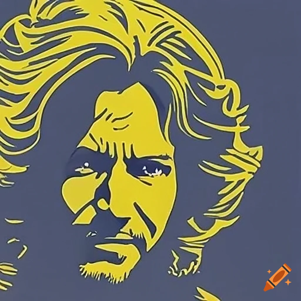 Portrait of Eddie Vedder in 3-color stencil on yellow and black background