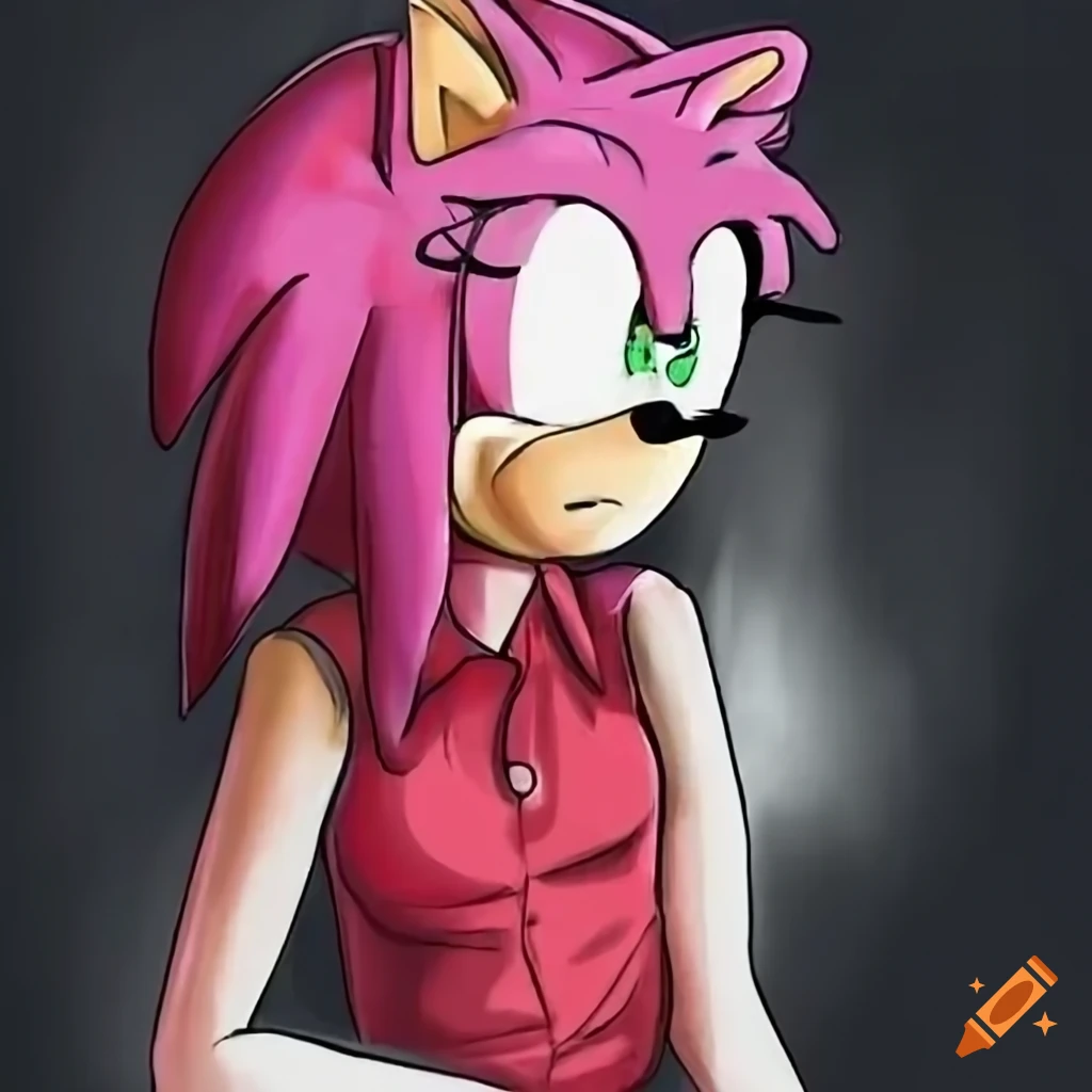 Amy Rose relaxing on a couch with glasses and a sleeveless shirt