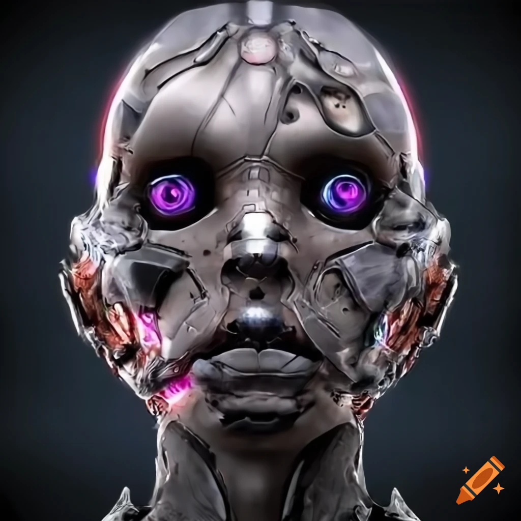 Biopunk Cyborg with extreme hyper realistic detail in a closeup full-body shot