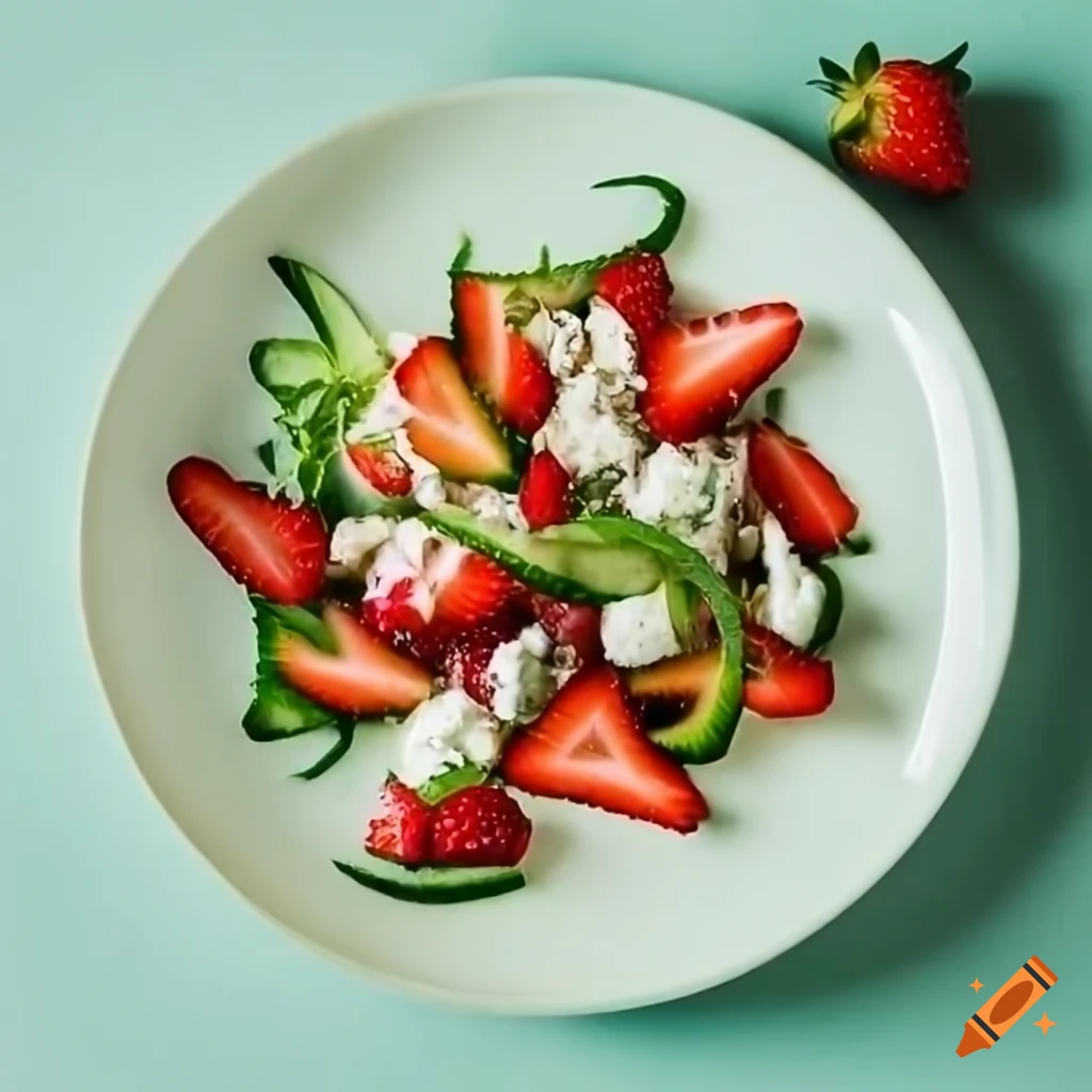 Aesthetic salad with strawberry, cucumber, and goat cheese