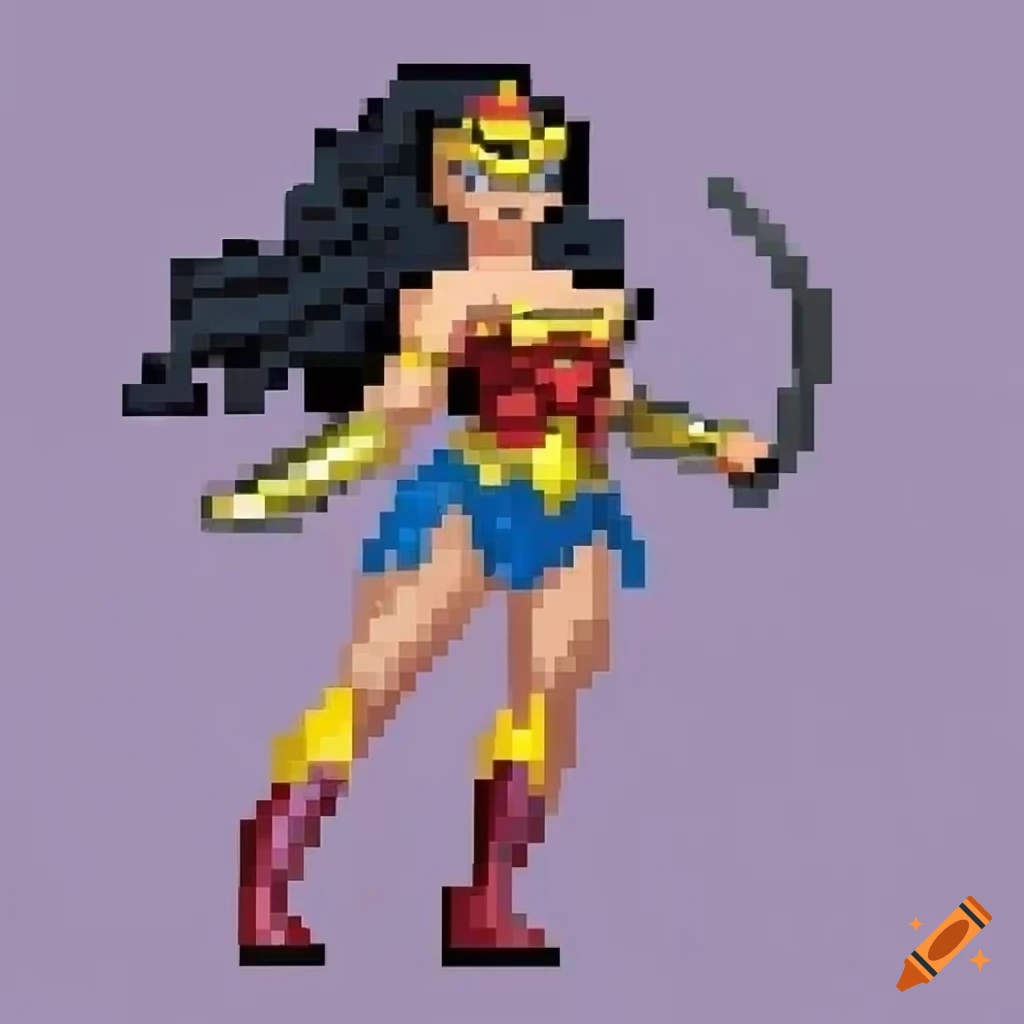 Pixel art of Wonder Woman from DC's Justice League
