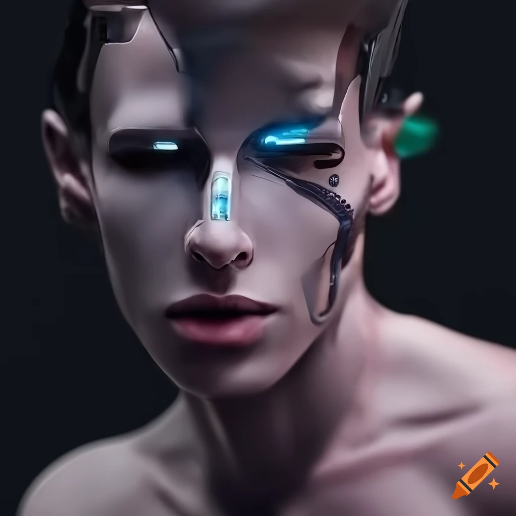 Futuristic cyborg with a glass body in hyperrealistic style