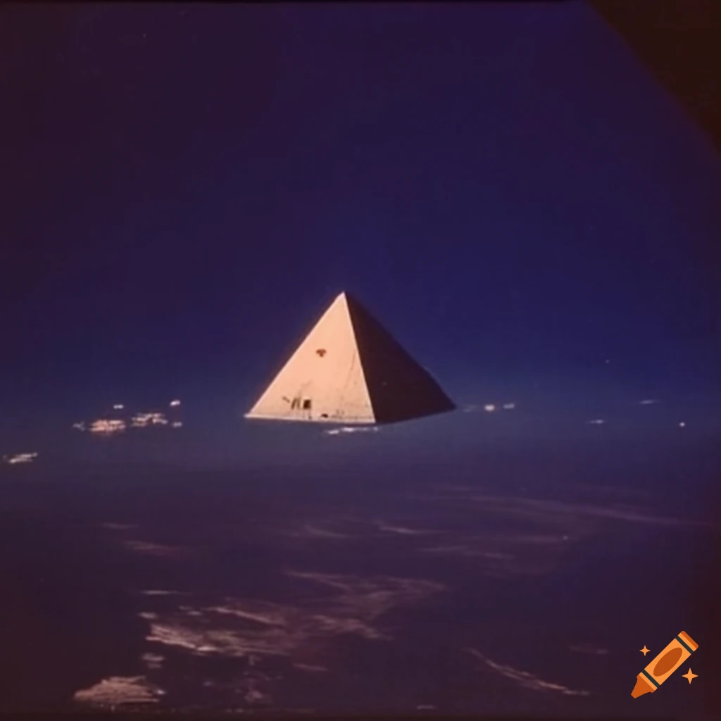 1970's nasa test flight images of a pyramid-shaped craft flying over ...