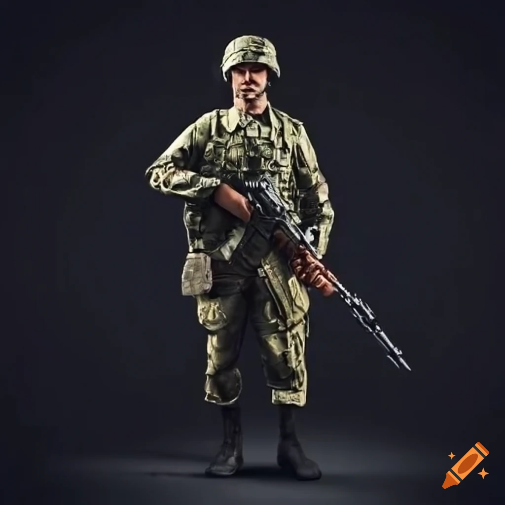 Determined soldier standing tall with a rifle symbolizing bravery and sacrifice