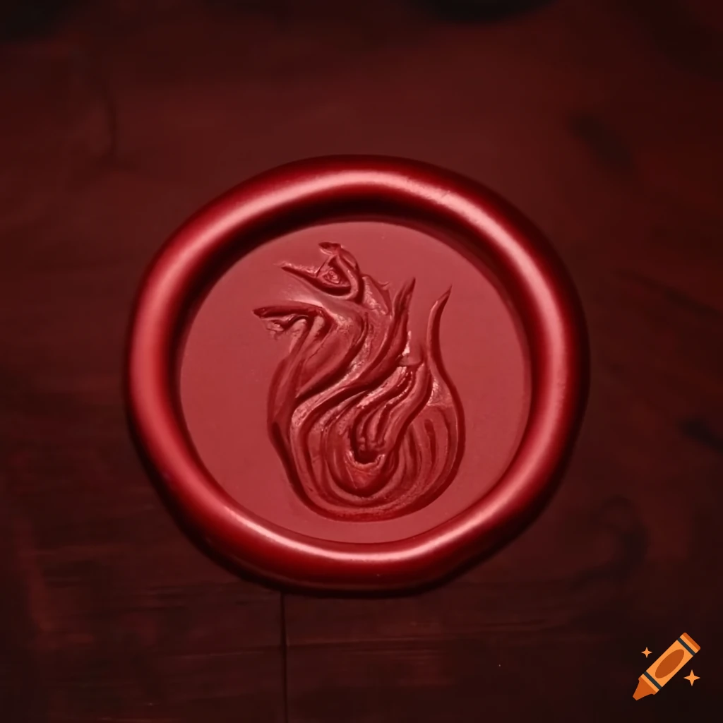 Red wax seal with mystic flame emblem in high quality