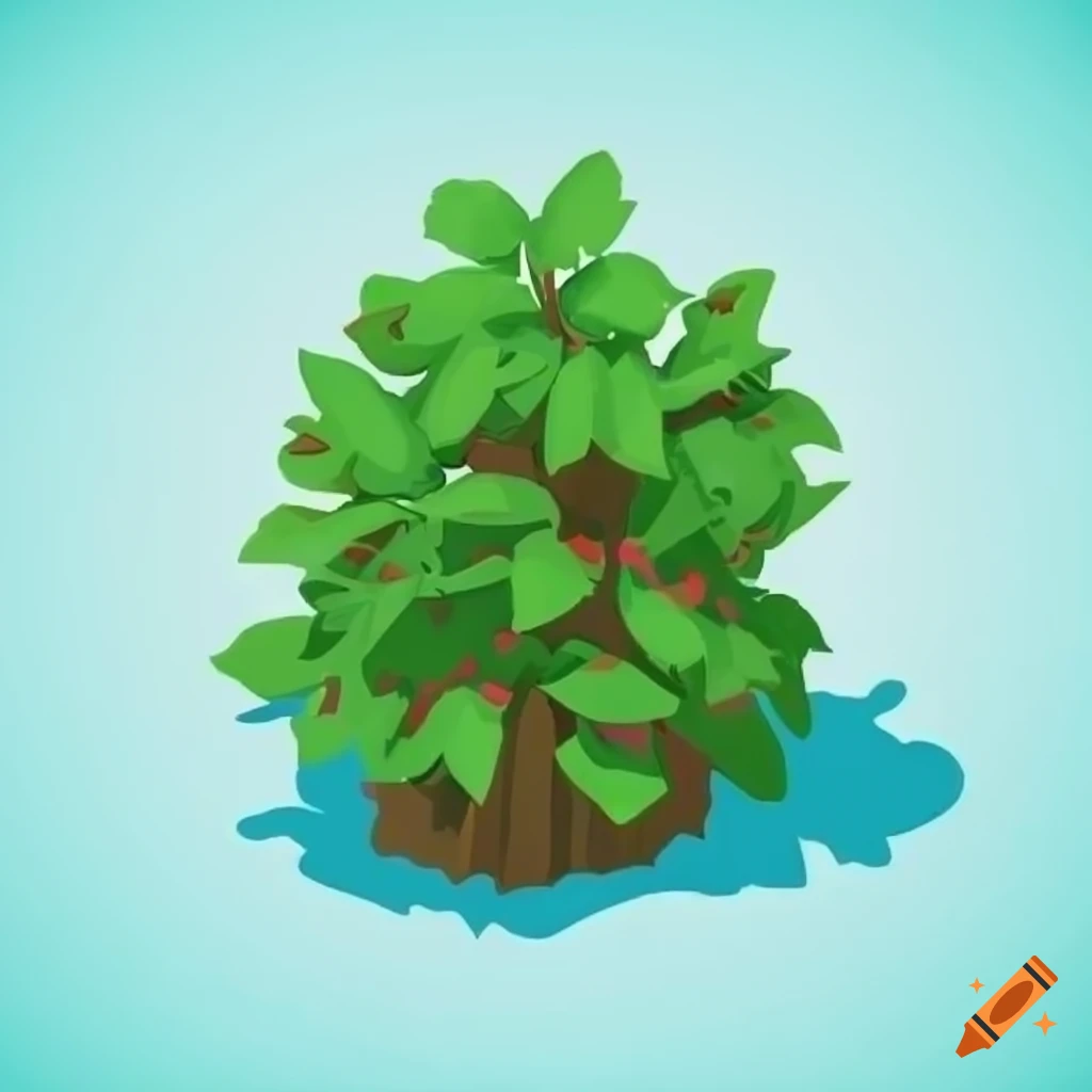Isometric bush with detailed leaves in cartoony style