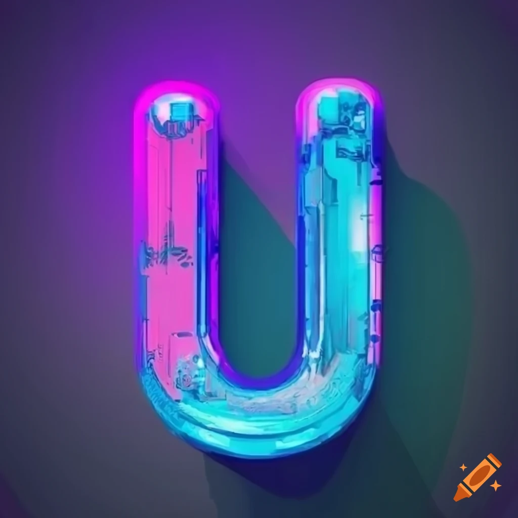 Letter U in blue cyberpunk style
