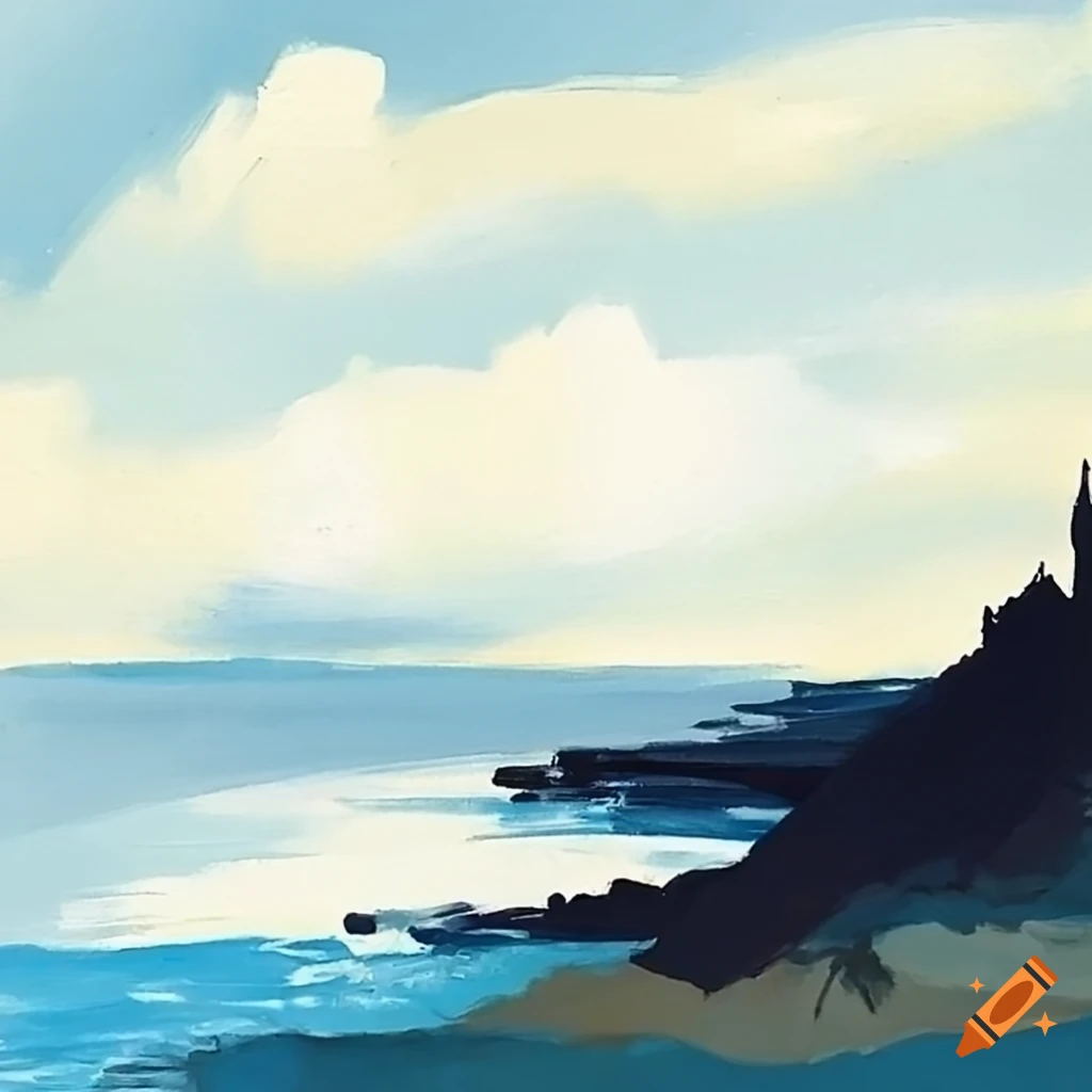 Coastal landscape with simple brush strokes