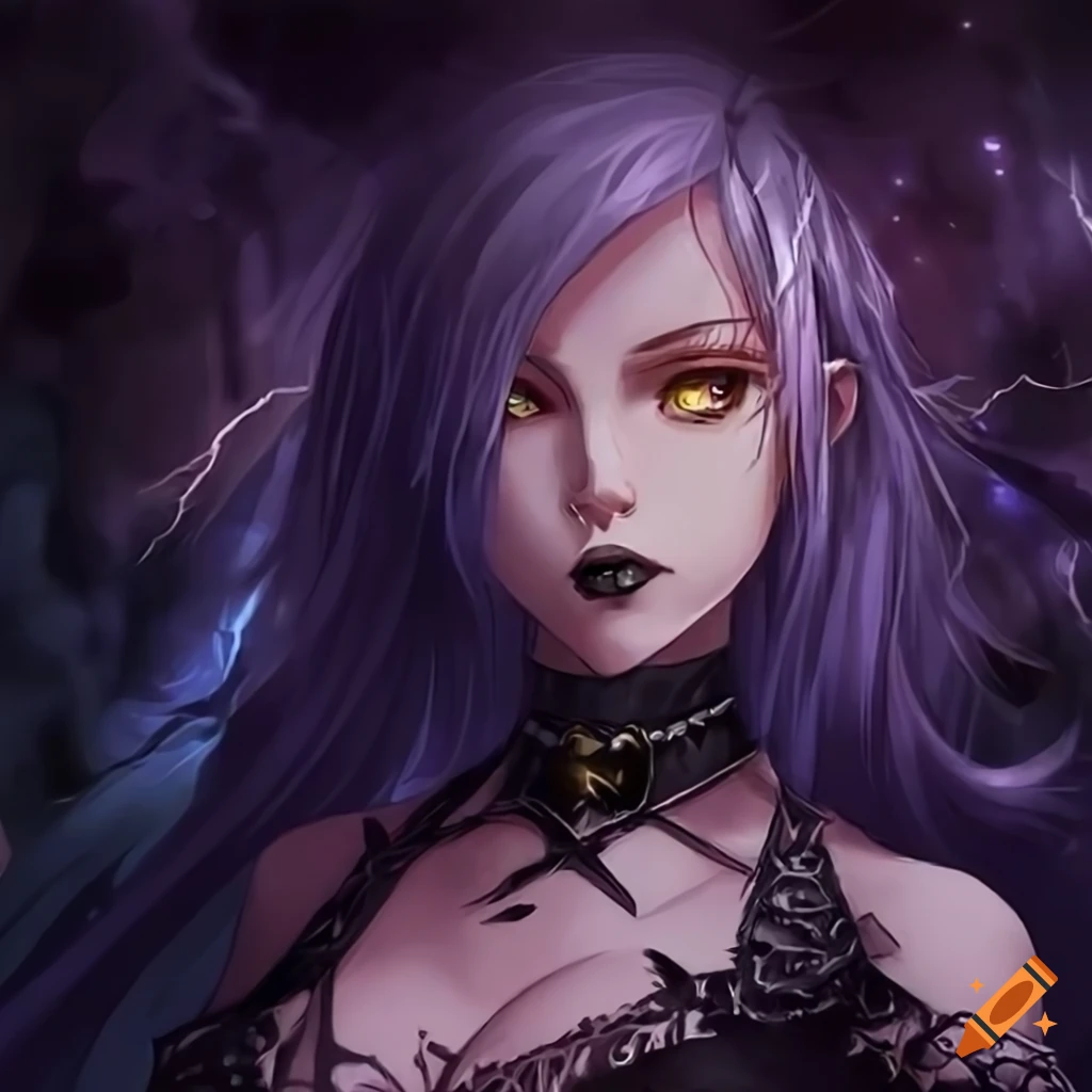 Fantasy anime character with glowing yellow eyes in a dungeon with golden lightning aura