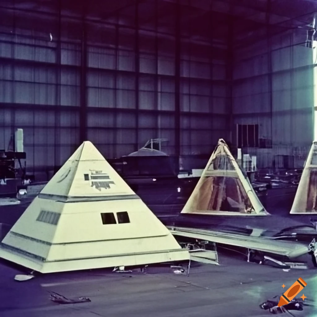 Collection of NASA test flight photos featuring a pyramid shaped craft ...