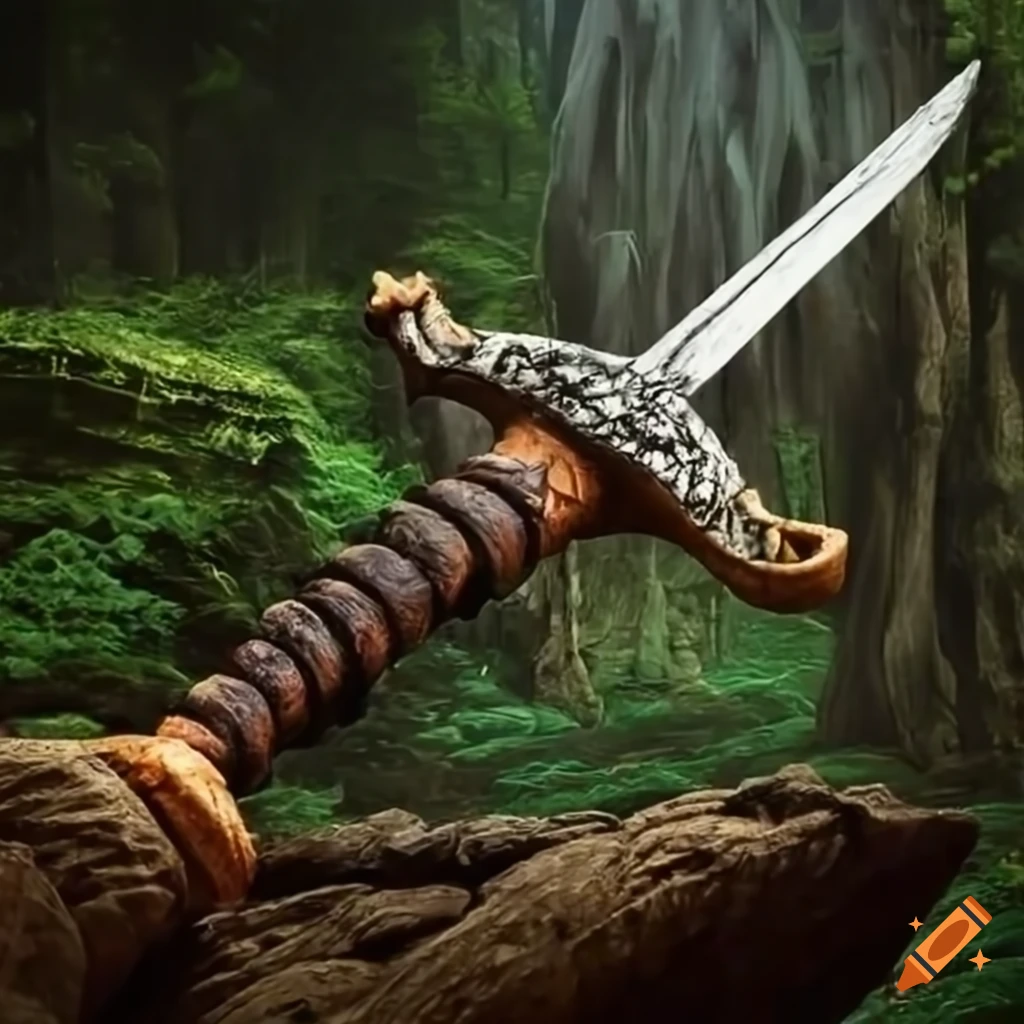 Pirate sword on a rock in a forest