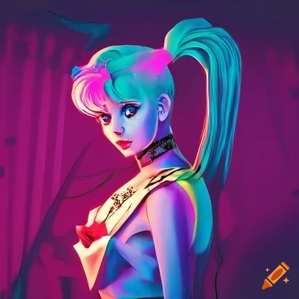 Neon punk sailor moon indie 80s digital art on Craiyon