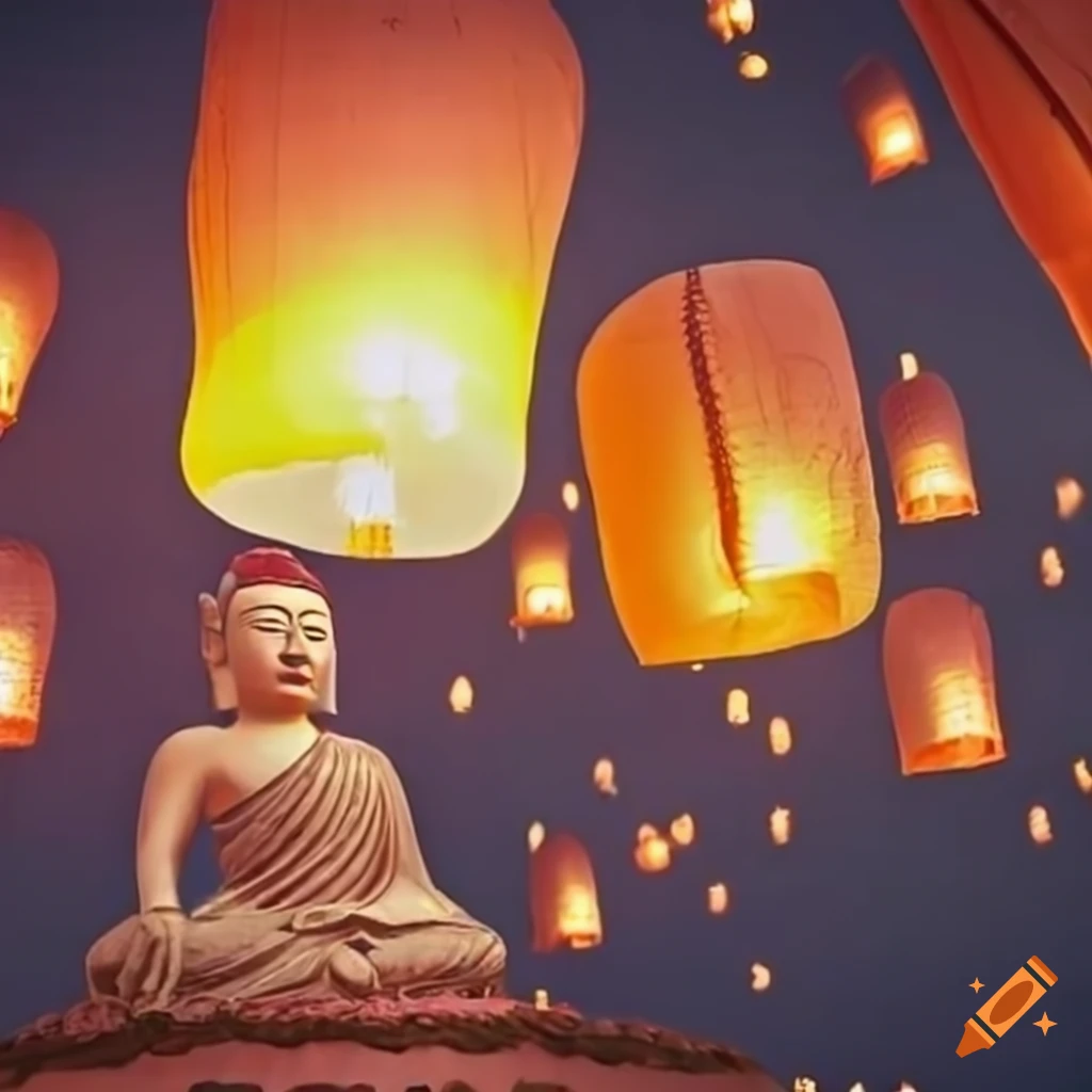 Vibrant festival with enlightenment lanterns celebrating Buddha's birthday