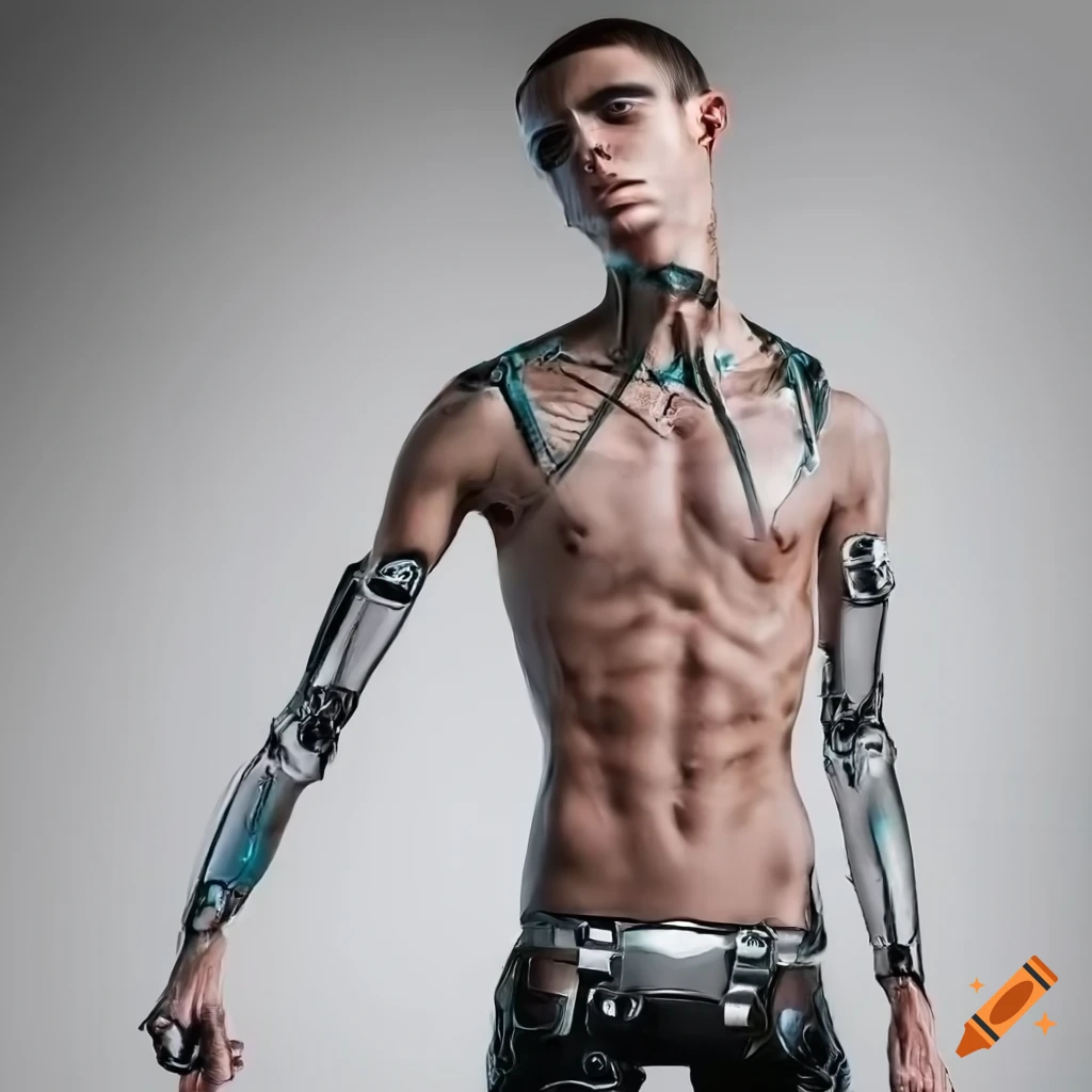 Futuristic cyborg with a glass body in hyperrealistic style