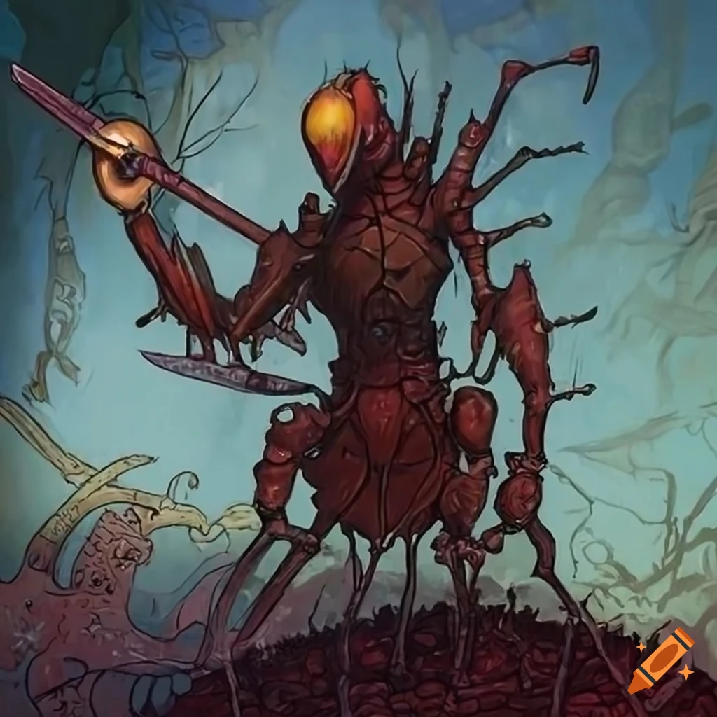 Flying ant-like insectoid warrior with a silver rapier from Moebius
