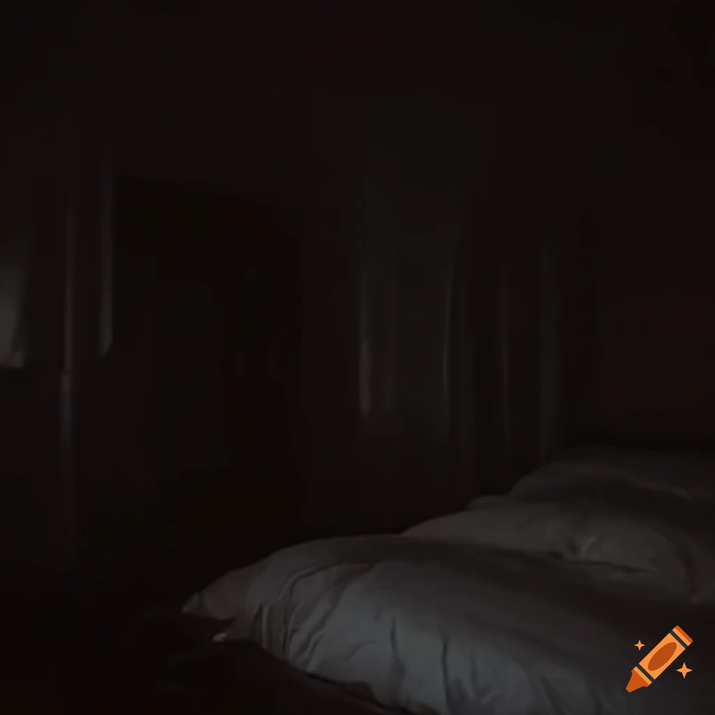 Room behind a bed at night