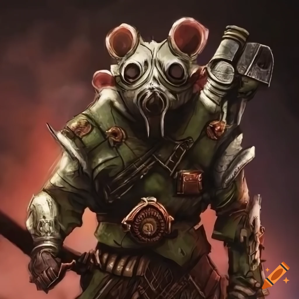 Skaven rat cybernetic ranged unit with gas mask in a Wehrmacht themed setting